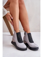 Lakované Kotníkové Boty Na Klínu Zateplené Šedé Vinceza 66703