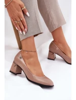Kožené Lakované Lodičky Na Podpatku Vinceza 91130 Béžové