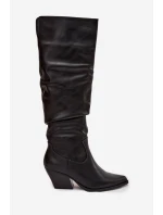 Kozačky Kovbojky Na Podpatku S Řasením Zateplené Černé Rosvian