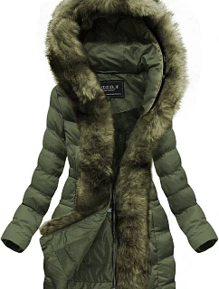 Dámská prošívaná zimní bunda s kapucí khaki (w749-1)