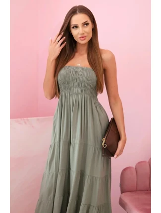 Dámské viskózové šaty s elastickým topem khaki