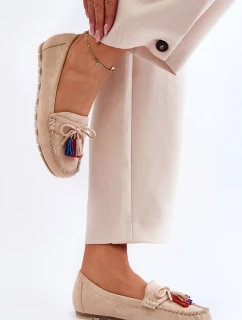 Semišové Mokasíny S Mašlí A Třásněmi Béžove Dorine