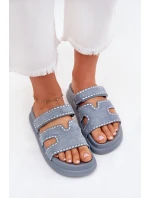 Dámské pantofle se zdobením na platformě modré Delyna