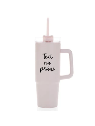 TEXT NA PŘÁNÍ - růžový cestovní termohrnek s průhledným víčkem 900 ml  