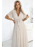 545-3 Dlouhé šaty se skládaným výstřihem a kosticemi - BEACH