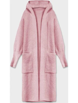 Bledě růžový dlouhý vlněný přehoz přes oblečení typu alpaka s kapucí (M105) Bledě růžový dlouhý vlněný přehoz přes oblečení typu alpaka s kapucí (M105)