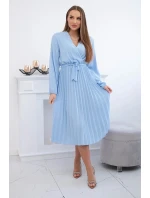 Šaty se svázaným plisovaným lemem modrý