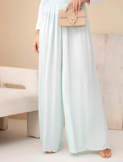 Dámské široké viskózové kalhoty s gumou v pase mátové