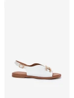 Dámské Sandály Na Plochém Podpatku Se Zlatou Dekorací Bílé Amelira