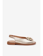 Kožené Ploché Sandály S Ozdobou CheBello 4642 Zlaté Kožené Ploché Sandály S Ozdobou CheBello 4642 Zlaté