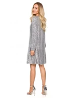 Šaty áčkového střihu M715 stříbrné - Moe Šaty áčkového střihu M715 stříbrné - Moe
