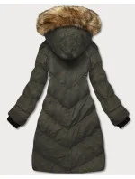 Dámská zimní bunda v army barvě s ozdobným prošívaním (5m730-136)