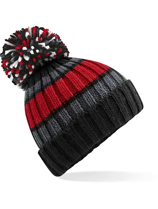 Beechfield B 392 Pletená čepice s pruhy "Hygge" 53.0392 black cherry