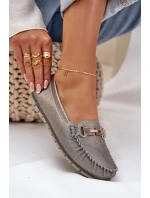Třpytivé Plátěné Mokasíny Z Přírodní Kůže D&A LR51-546 Stříbrné