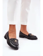 Kožené mokasíny se zlatou ozdobou černé Laura Messi 2927
