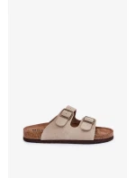 Dámské semišové pantofle s přezkami Big Star – béžové