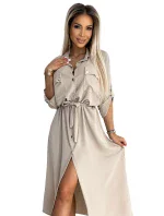 531-1 Midi košilka se zlatými knoflíky a vázáním - BEACH