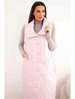 Dámská prošívaná dlouhá vesta s kapsami a stojáčkem bonbónově růžová