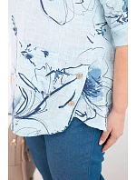 Dámská bavlněná halenka Plus Size s krátkým rukávem a kapsou modrá