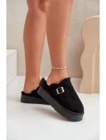 Dámské Pantofle Na Silné Podešvi S Kožíškem A Přezkou Černé Linneola