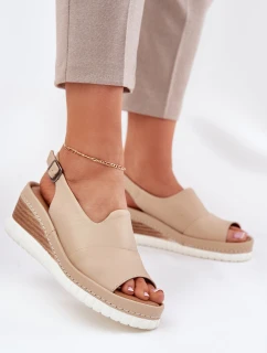 Dámské kožené sandály na klínu Artiker 56C0919 béžové