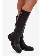 Dámské kozačky na nízkém podpatku s ozdobným detailem černé Arvessa