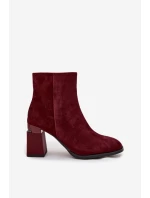 Dámské kotníkové boty z přírodní semišové kůže na podpatku vyhřívané D&A CR52-718 bordó Dámské kotníkové boty z přírodní semišové kůže na podpatku vyhřívané D&A CR52-718 bordó