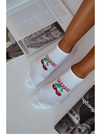 Dámské kotníkové ponožky CHERRIES – bílé