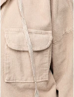 Dámská oversize kordurová bunda s kapucí, béžová, FashionStreet TY6051 Dámská oversize kordurová bunda s kapucí, béžová, FashionStreet TY6051