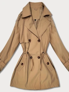 Krótki trencz na guziki Goodlookin ciemny beżowy (KK60415-4#)