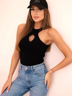 Dámská bezrukávová blůza s výstřihem a ozdobnou sponou černá