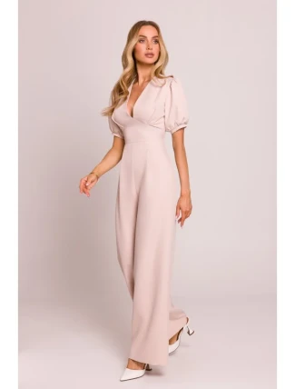 M852 Kombinéza s puff rukávy - světle béžová