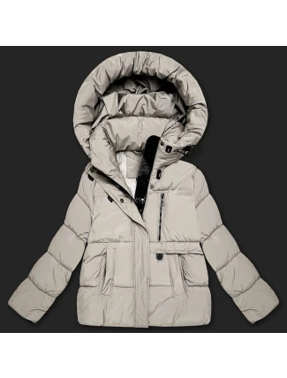 Světle béžová volná péřová dámská bunda s kapucí S'West (B8529-46)