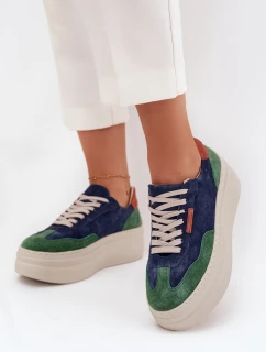 Semišové dámské tenisky na platformě Zazoo N1269S3 Zeleno-Temněmodré