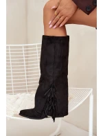 Wsuwane dámské kovbojky na sloupku s třásněmi Zalia – černé