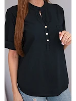 Dámská košilová bavlněná halenka s krátkým rukávem a kapsičkou černá