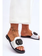 Dámské ploché pantofle s ozdobami S.Barski KV-520-3 stříbrne