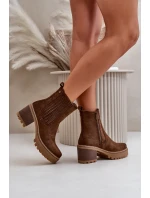 Dámské boty na podpatku z eko semiše zateplené tmavě hnědé Nevitas