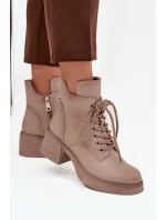 Dámské kožené kotníkové boty na podpatku vyhřívané Vinceza 39950 béžové