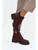 Nízké zateplené dámské kotníkové boty na klínku s ozdobným páskem bordó Therisse