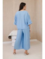 Viskózová halenka + široké kalhoty modré