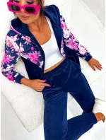 Dámská velurová souprava s růžemi tmavě modrá (8210)