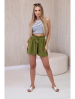 Viskózové šortky zavazované v pase oliva