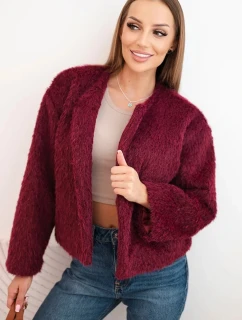 Dámská bunda bez zapínání kožich bordová