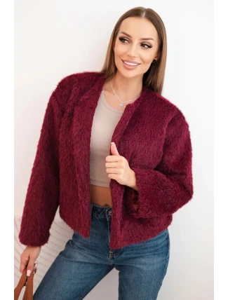 Dámská bunda bez zapínání kožich bordová