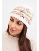 Dámská zimní čepice s barevným vláknem a elastickým stahováním K352 bílá+zelená+růžová neon