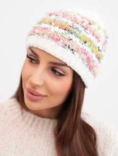 Dámská zimní čepice s barevným vláknem a elastickým stahováním K352 bílá+zelená+růžová neon