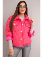 Dámská jarní prošívaná bunda s květinovým vzorem růžová