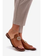 Elegantní Dámské Kožené Pantofle S Dekorací Zazoo 3008 Camel