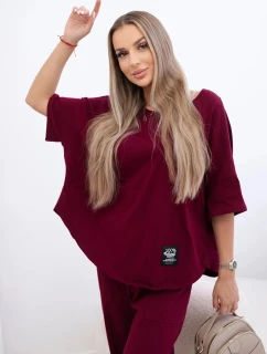 Bavlněný komplet halenka a kalhoty 6727 bordó - Kesi
